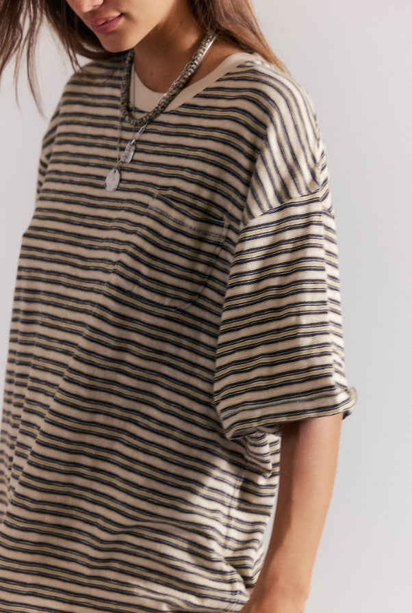 Free People All Love Stripe Pocket Tee in Tea Combo