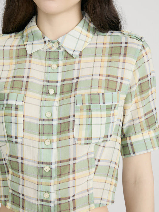 Frame Plaid Utility Shirt in Jade Green