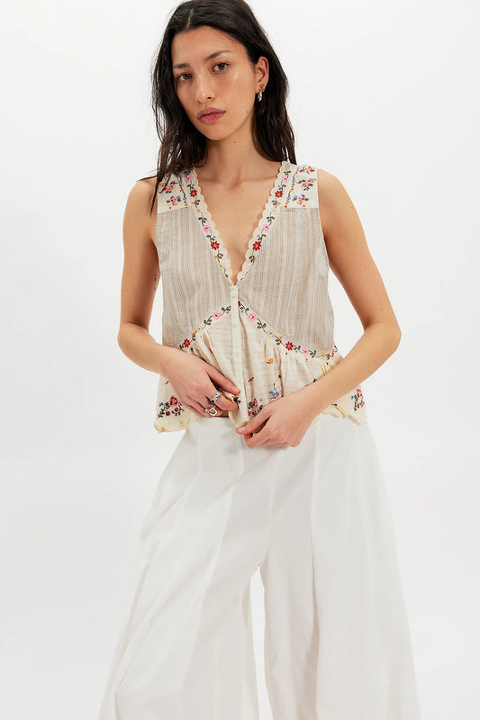 Free People Ellis Blouse in Tea Combo