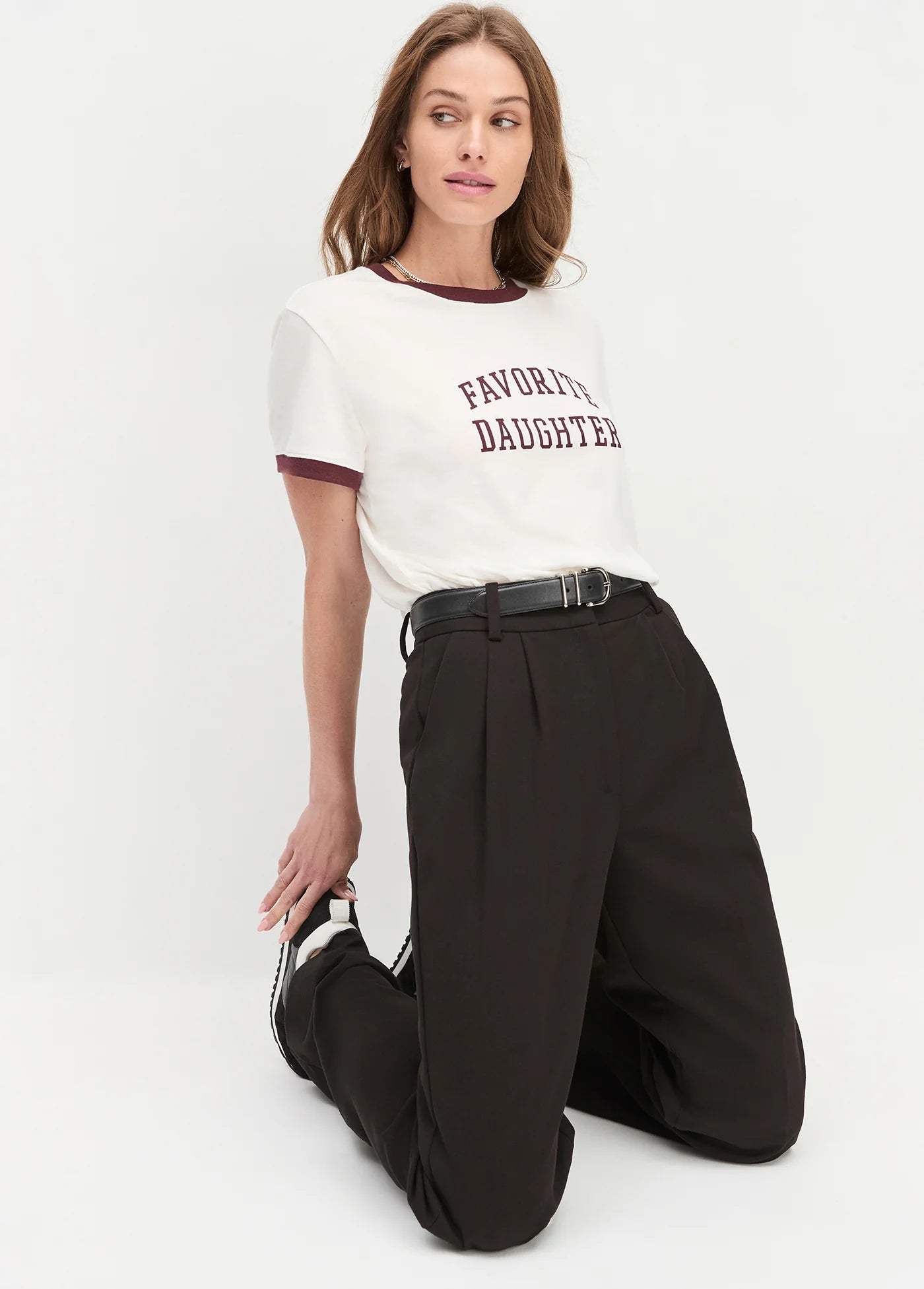 Favorite Daughter Ringer Logo Tee White & Burgundy