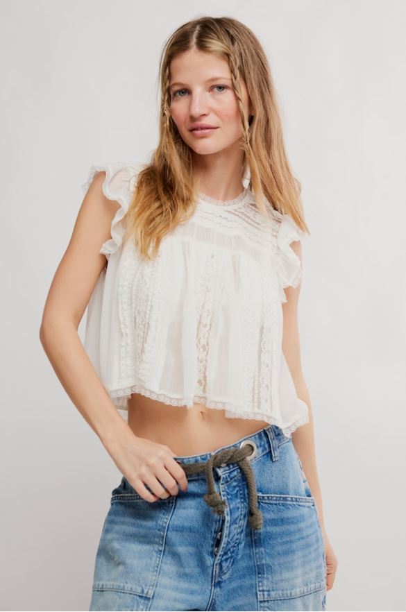 Free People Sun Drenched Blouse in Ivory