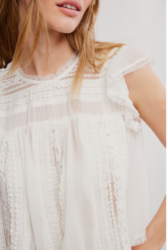 Free People Sun Drenched Blouse in Ivory