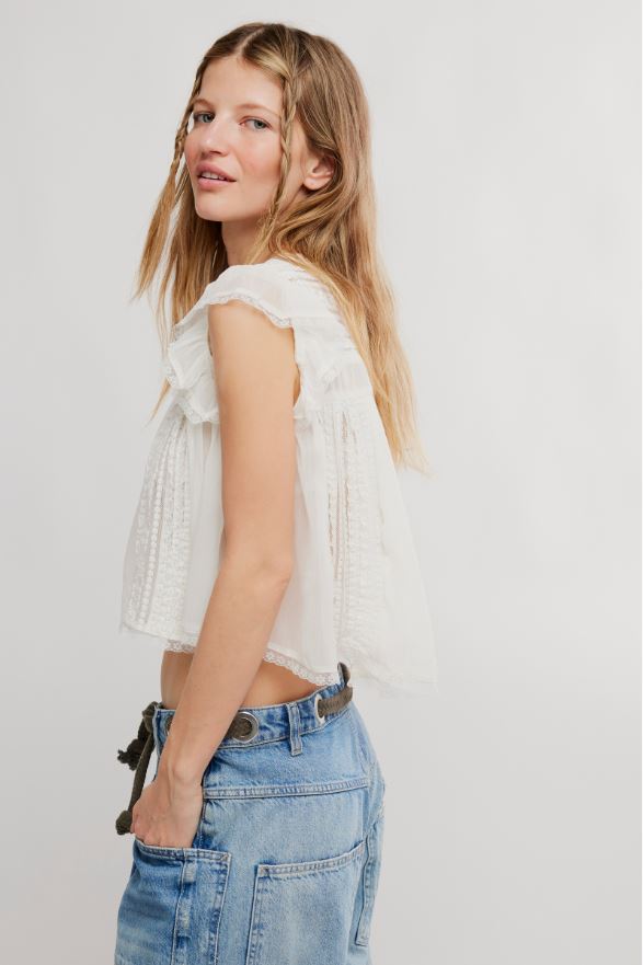Free People Sun Drenched Blouse in Ivory