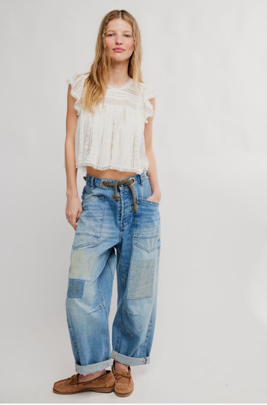 Free People Sun Drenched Blouse in Ivory