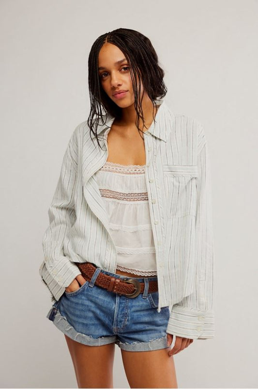 Free People Striped Linen Laurel in Ivory Combo