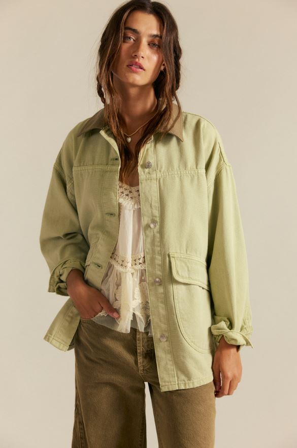 Free People Lemon Denim Jacket in Washed Sage