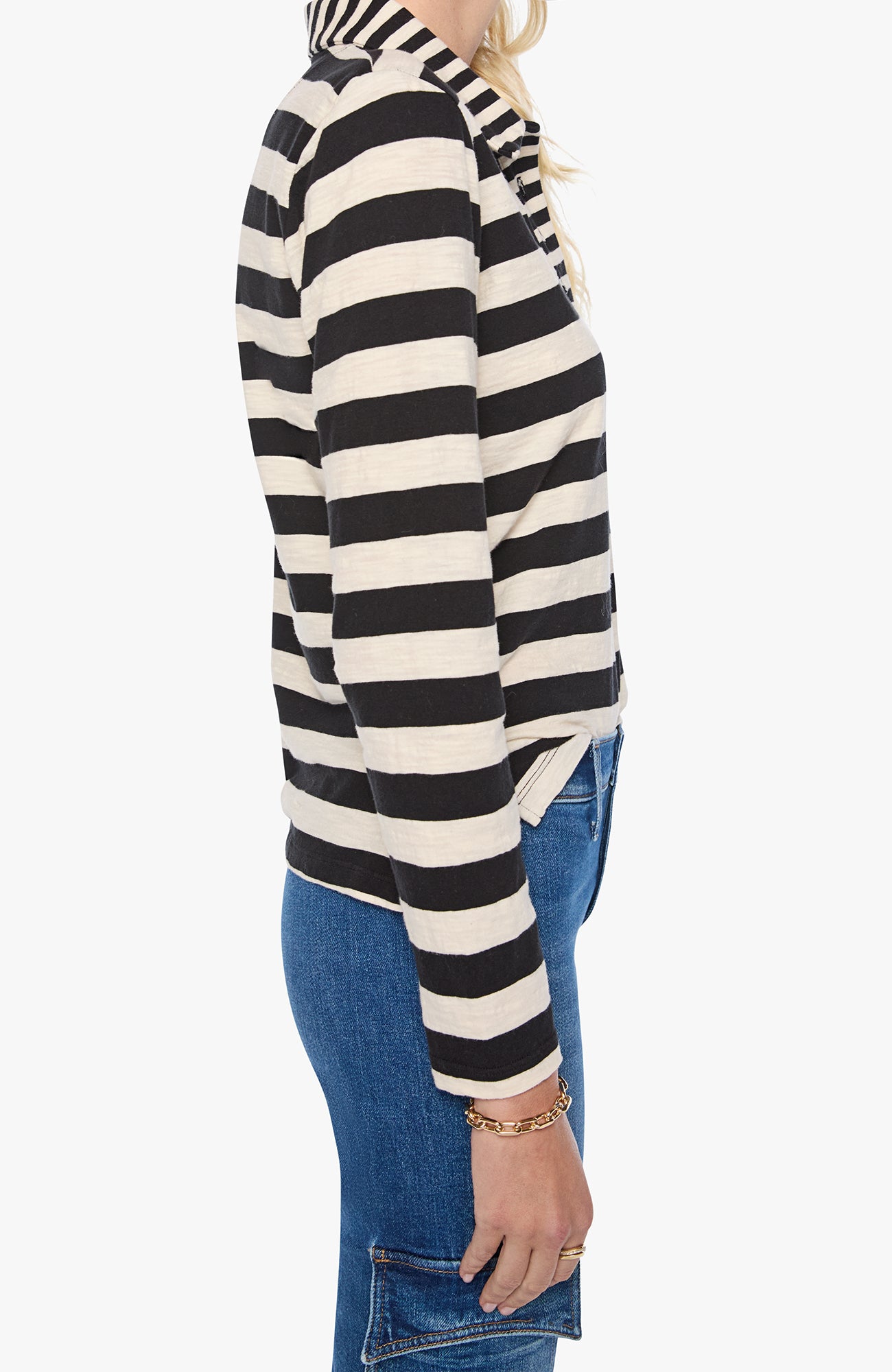 Mother The LS Close Cut Huddle Tee in Black and Cream