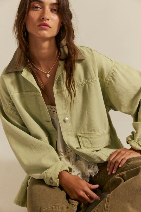 Free People Lemon Denim Jacket in Washed Sage