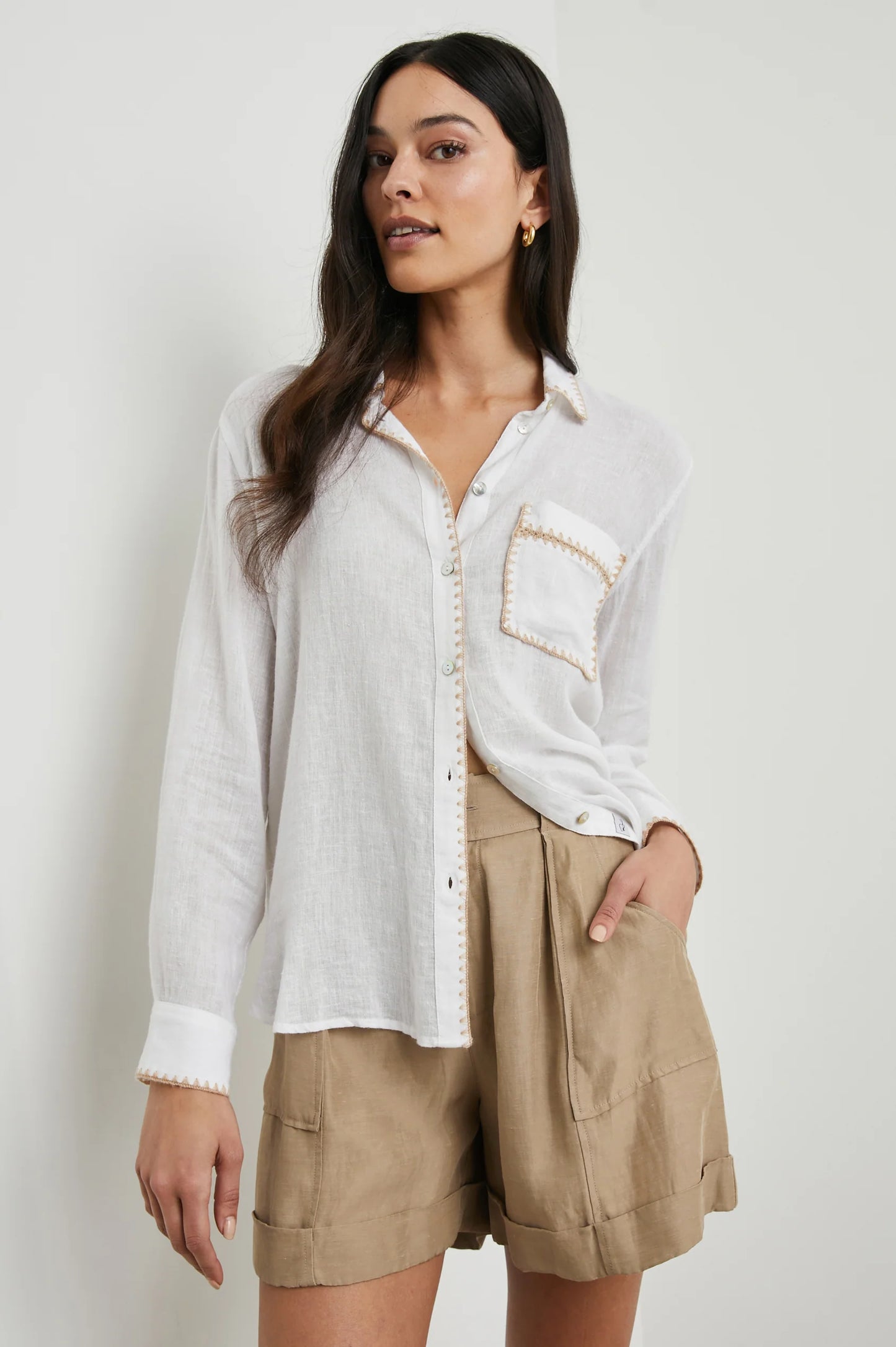 Rails Saya Top in White blanket stitch