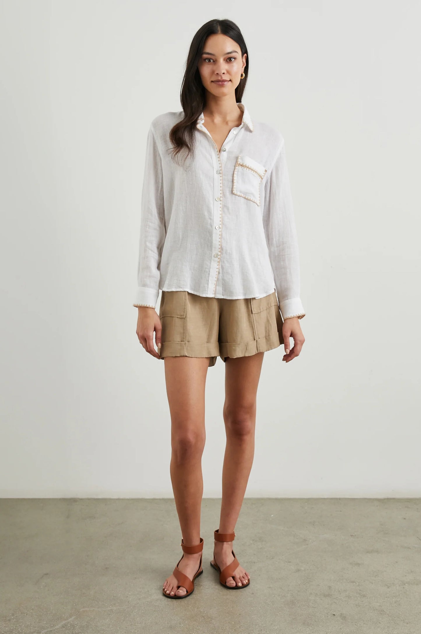 Rails Saya Top in White blanket stitch