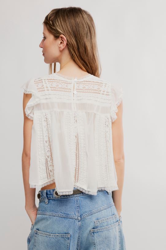 Free People Sun Drenched Blouse in Ivory