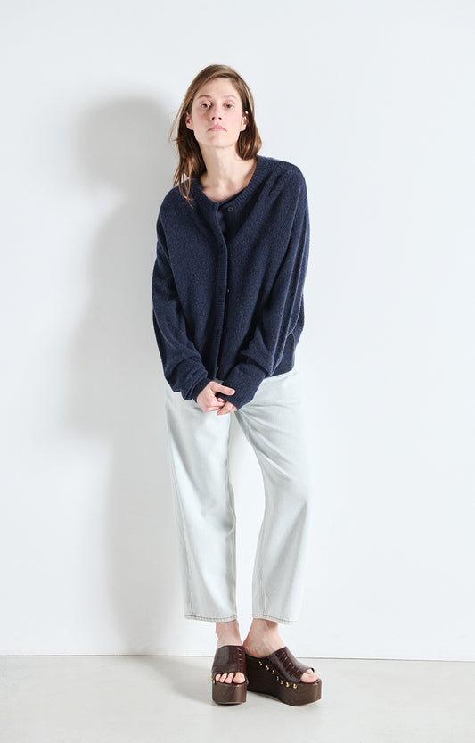 American Vintage Cardigan in Navy Black Melange