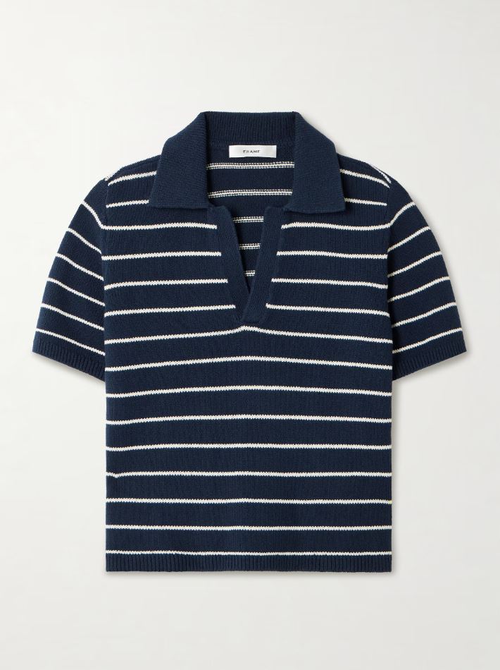 Frame The Striped Easy Polo in Navy Multi