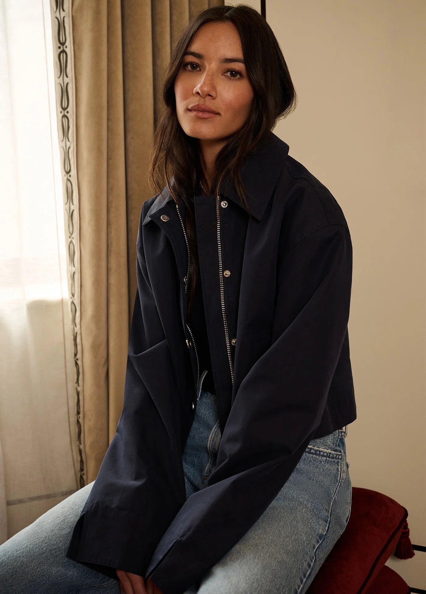 Favorite Daughter Rue Cropped Trench in Navy