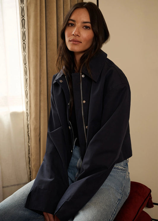 Favorite Daughter Rue Cropped Trench in Navy