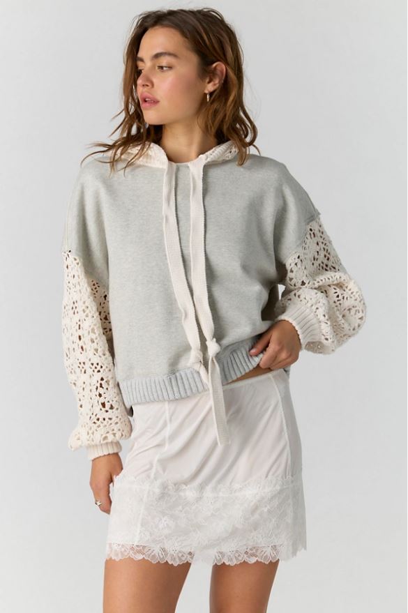 Free People Laced in Hoodie in Heather Grey