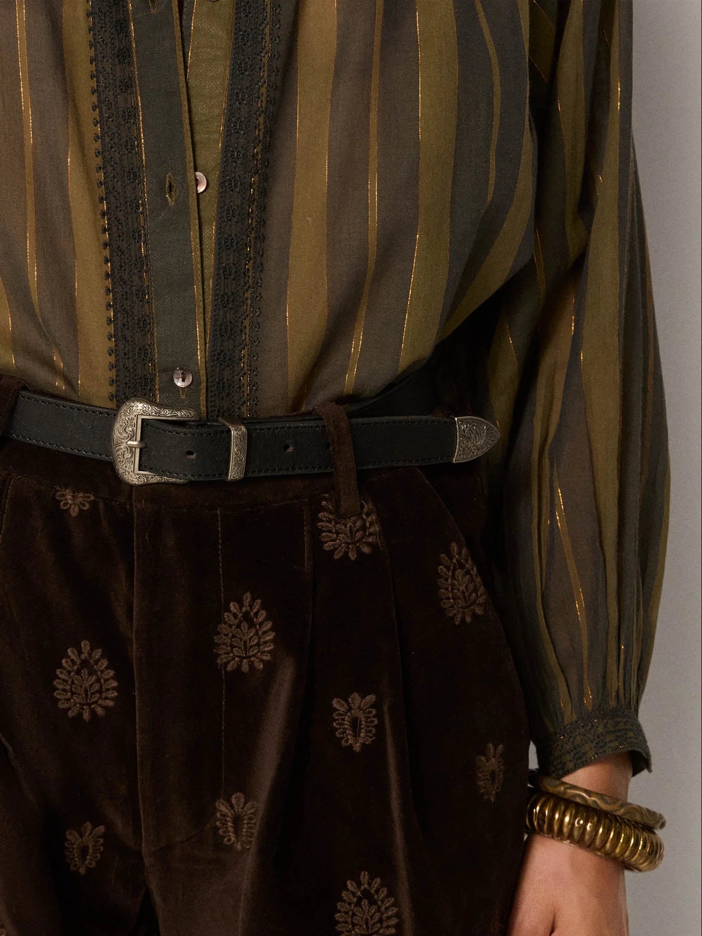 Maison Hotel Anika Blouse in Khaki Stripes