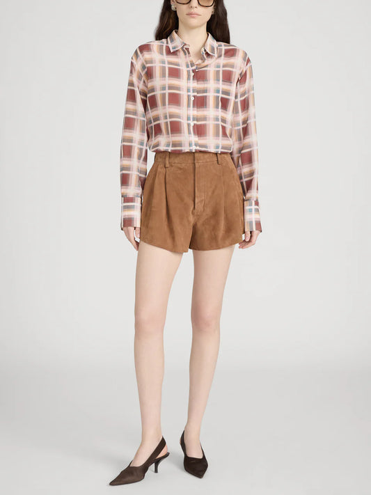 Frame Plaid Boy Shirt in Silver Peony