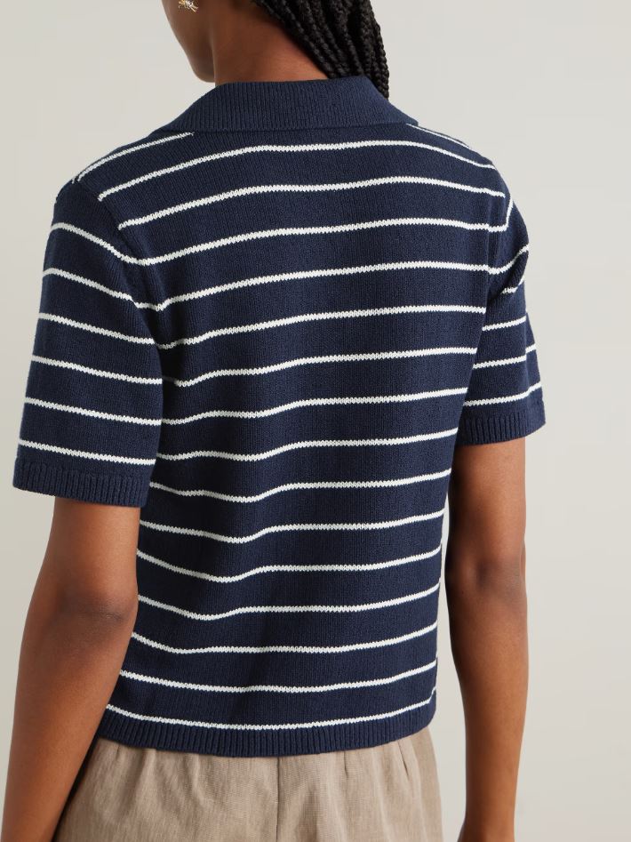 Frame The Striped Easy Polo in Navy Multi