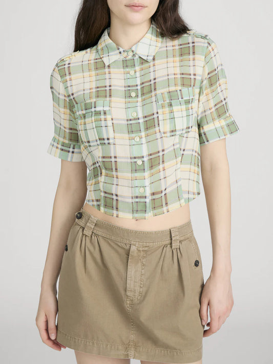 Frame Plaid Utility Shirt in Jade Green