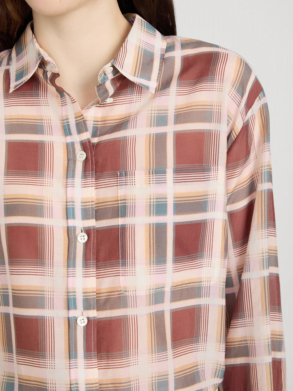 Frame Plaid Boy Shirt in Silver Peony