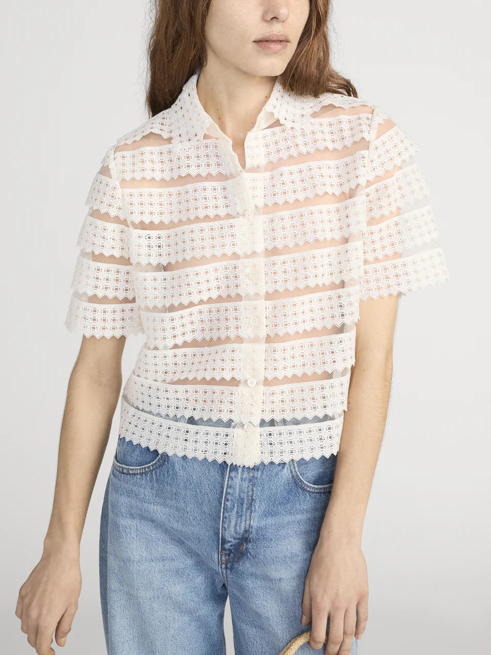 Frame The Lattice Crochet Blouse in Cream