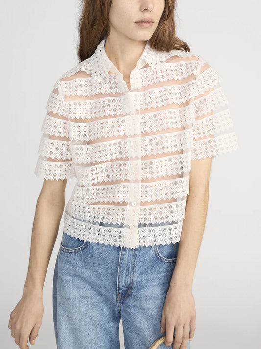 Frame The Lattice Crochet Blouse in Cream