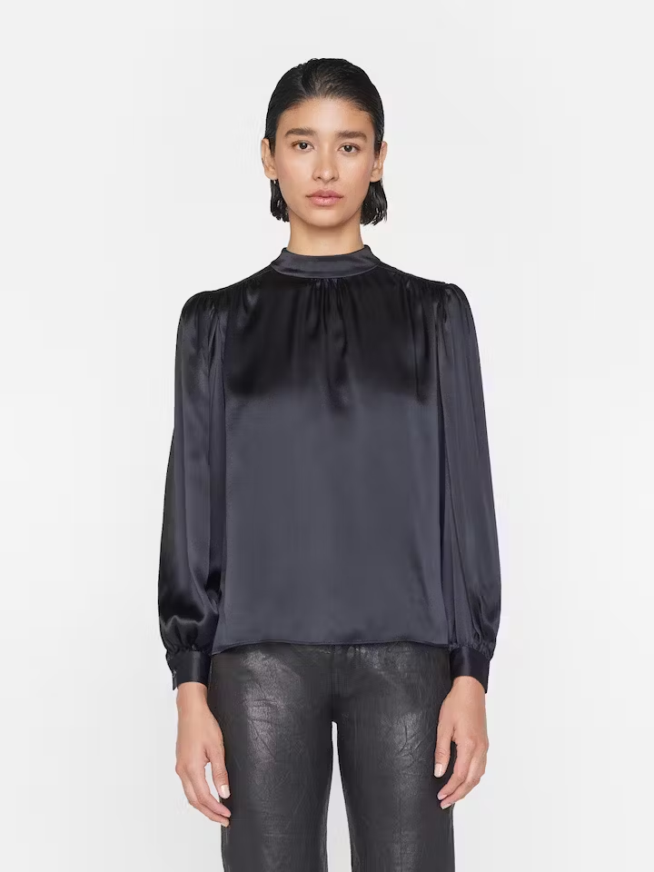 Frame Shirred Mock Neck Blouse