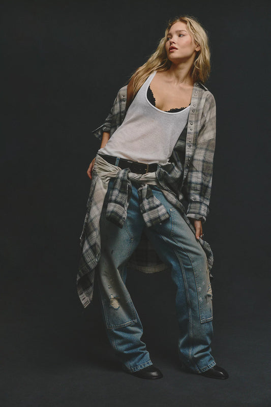 Free People Lexi Plaid Shirt in Forest Green Combo