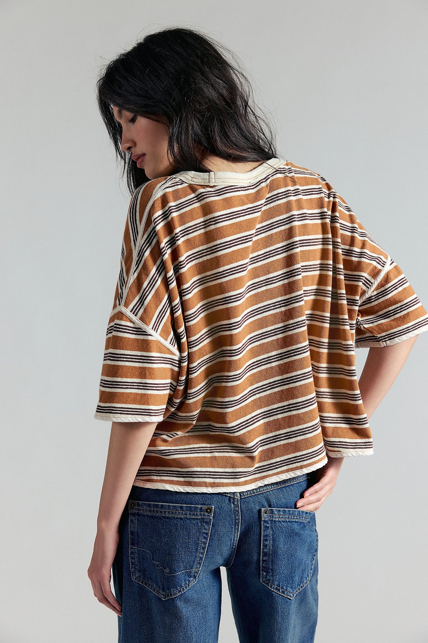 Free People Clean Rugby Tee in Almond Combo