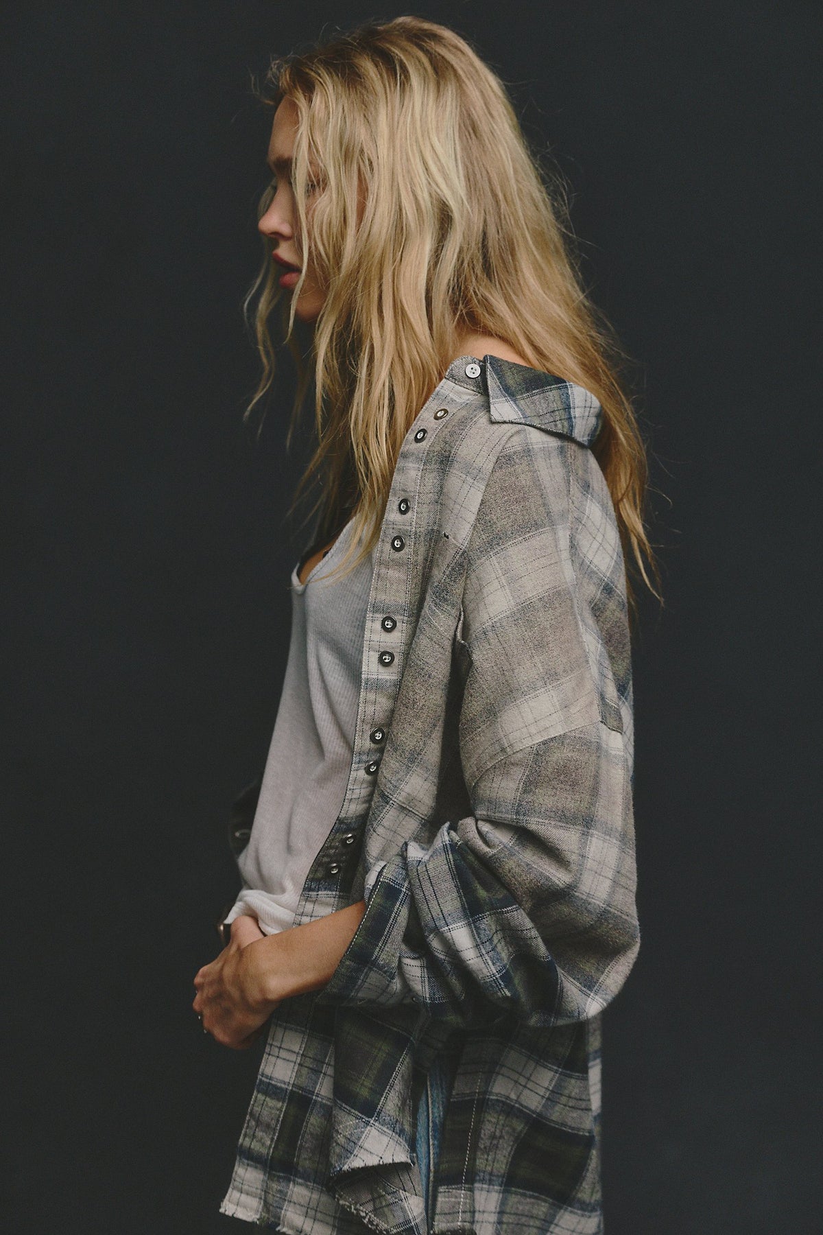 Free People Lexi Plaid Shirt in Forest Green Combo