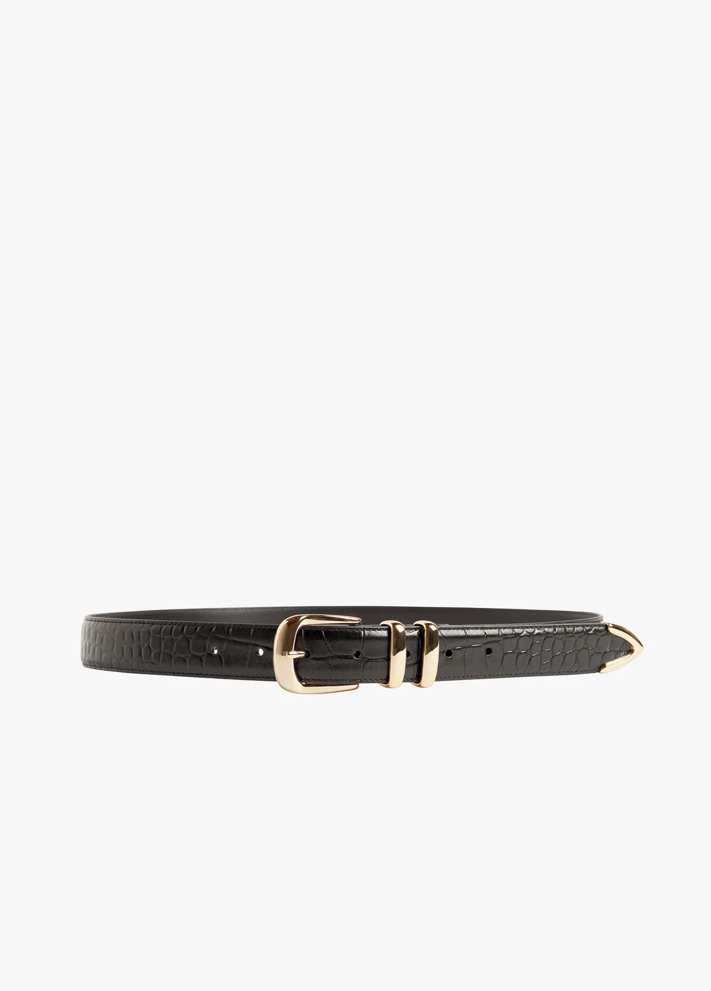 Favorite Daughter The Jordan Croc Embossed Belt in Dark Brown Gold