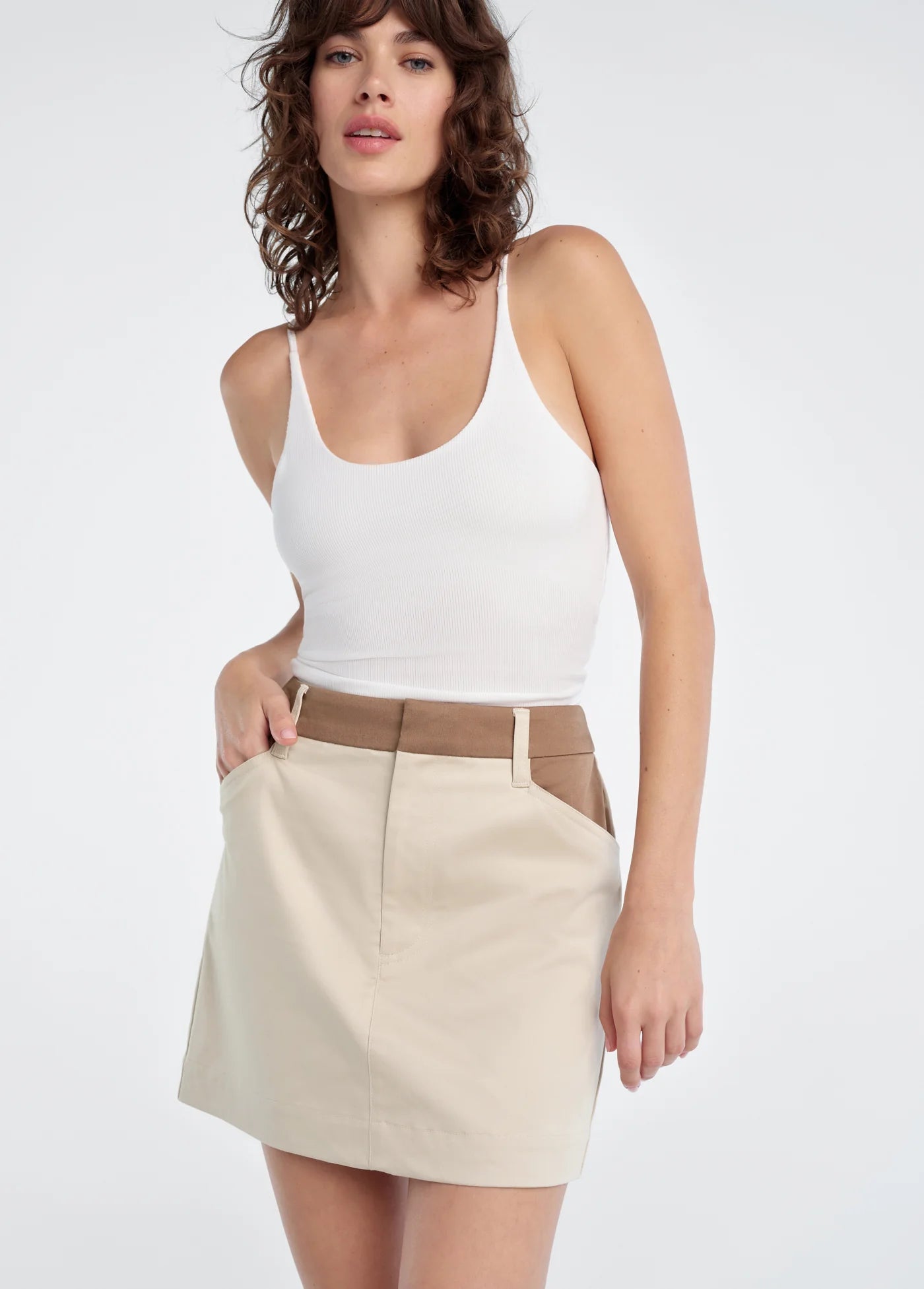 Favorite Daughter The Monica Skirt in Beige Khaki
