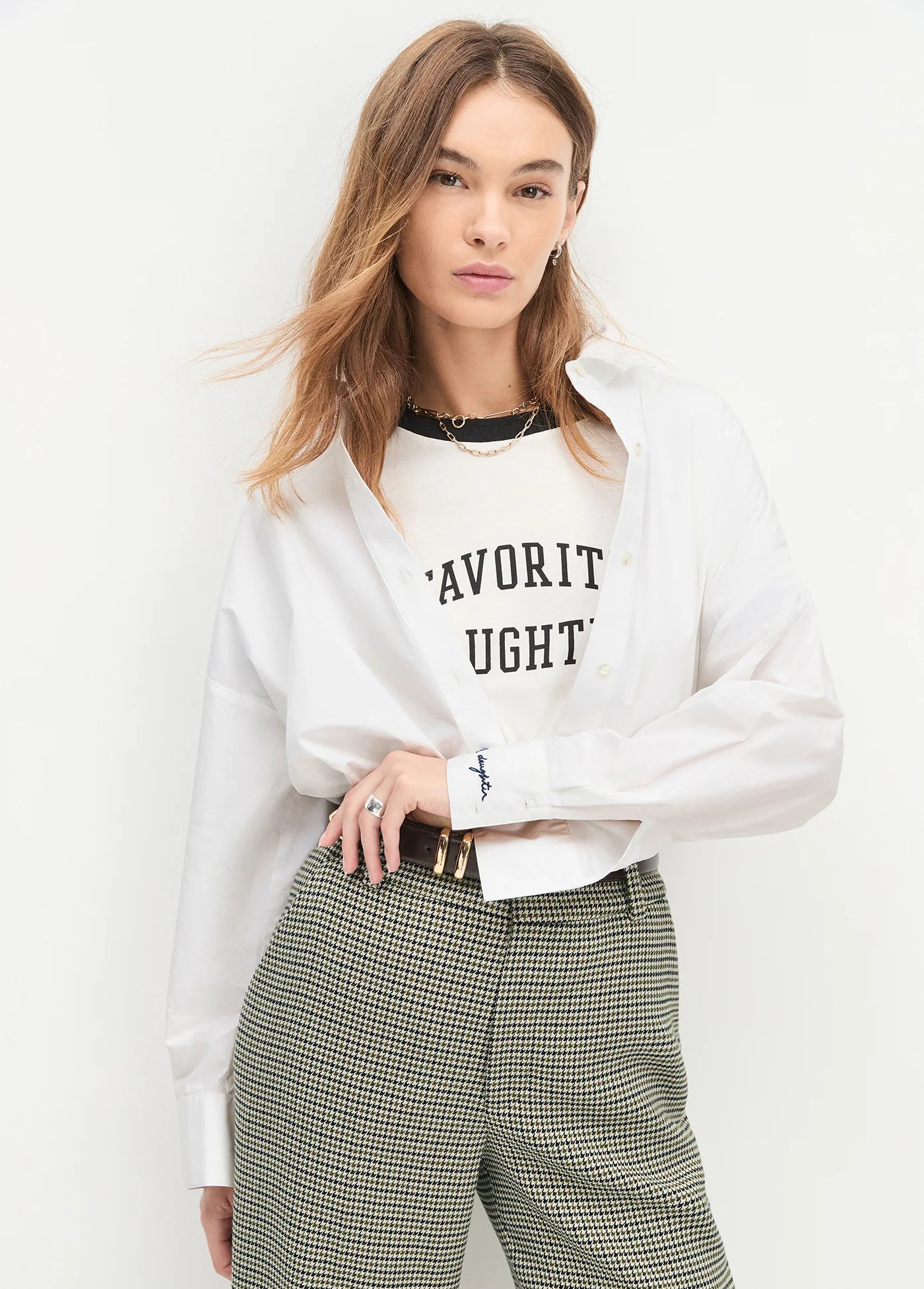 Favorite Daughter Ringer Logo Tee White & Black