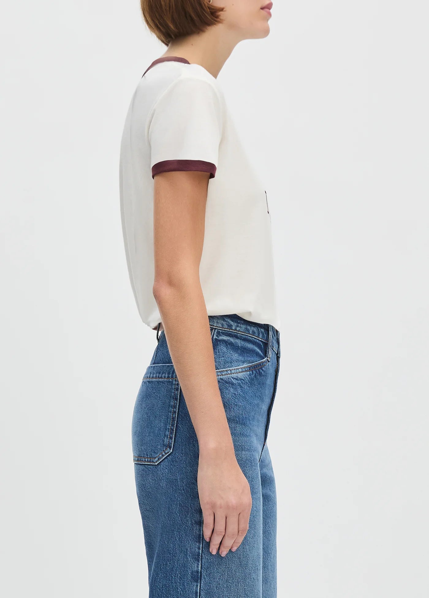 Favorite Daughter Ringer Logo Tee White & Burgundy