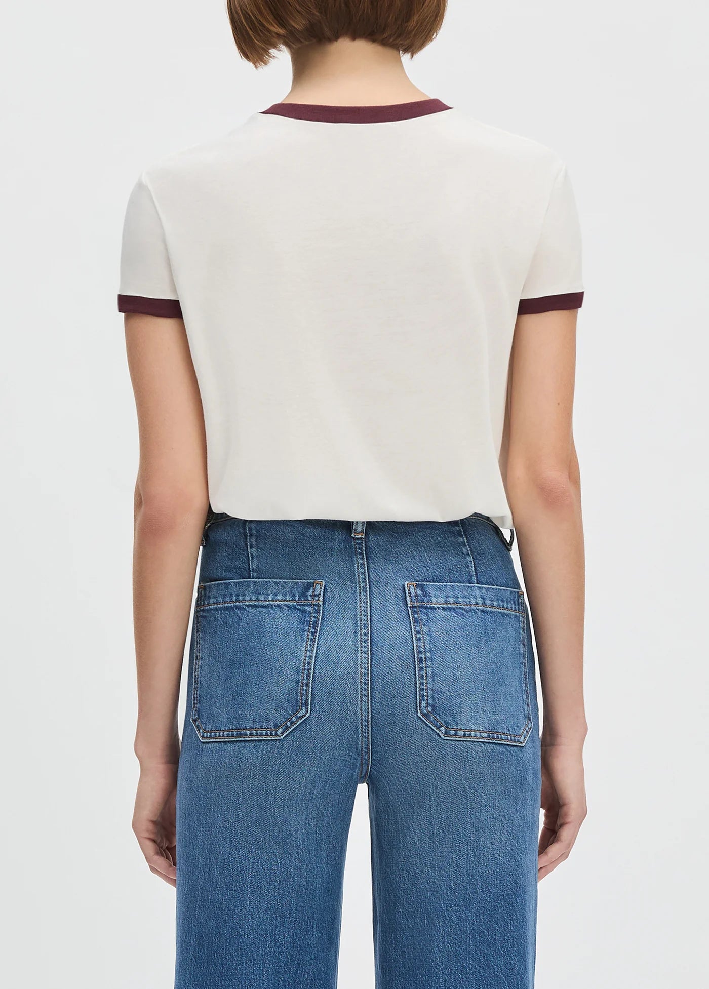 Favorite Daughter Ringer Logo Tee White & Burgundy