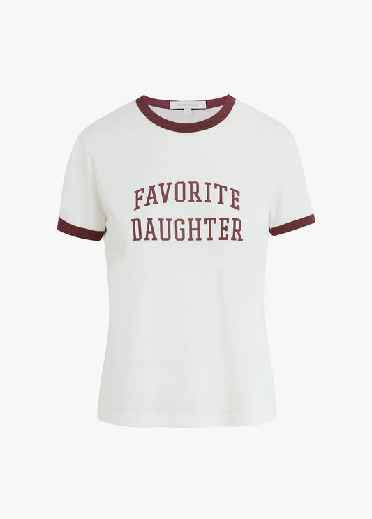 Favorite Daughter Ringer Logo Tee White & Burgundy