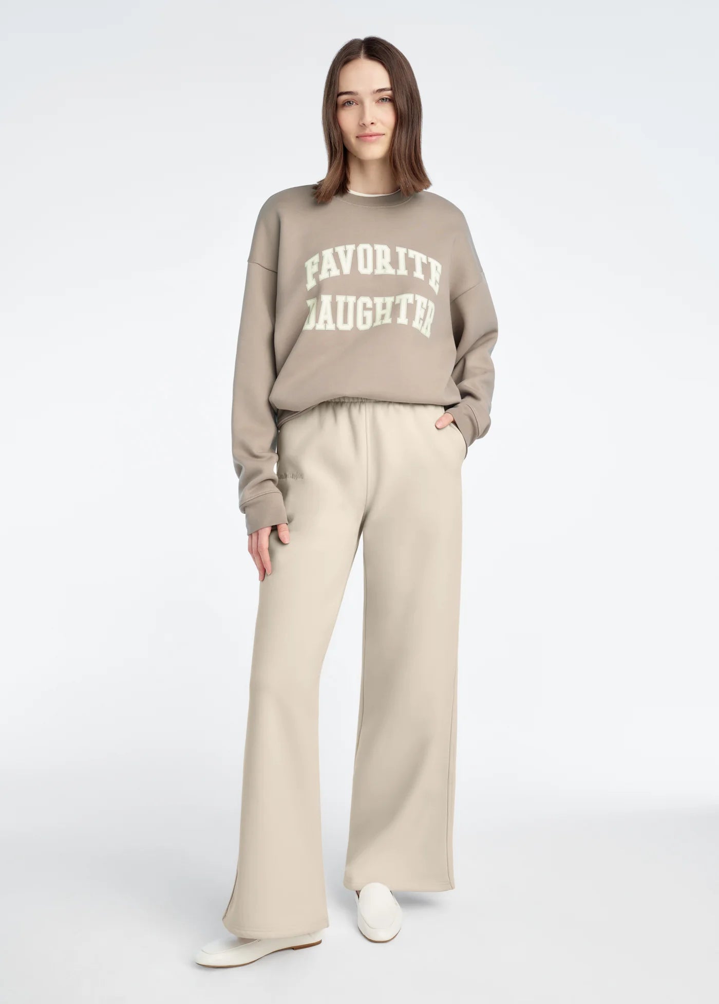 Favorite Daughter Collegiate Sweat in Soft Taupe
