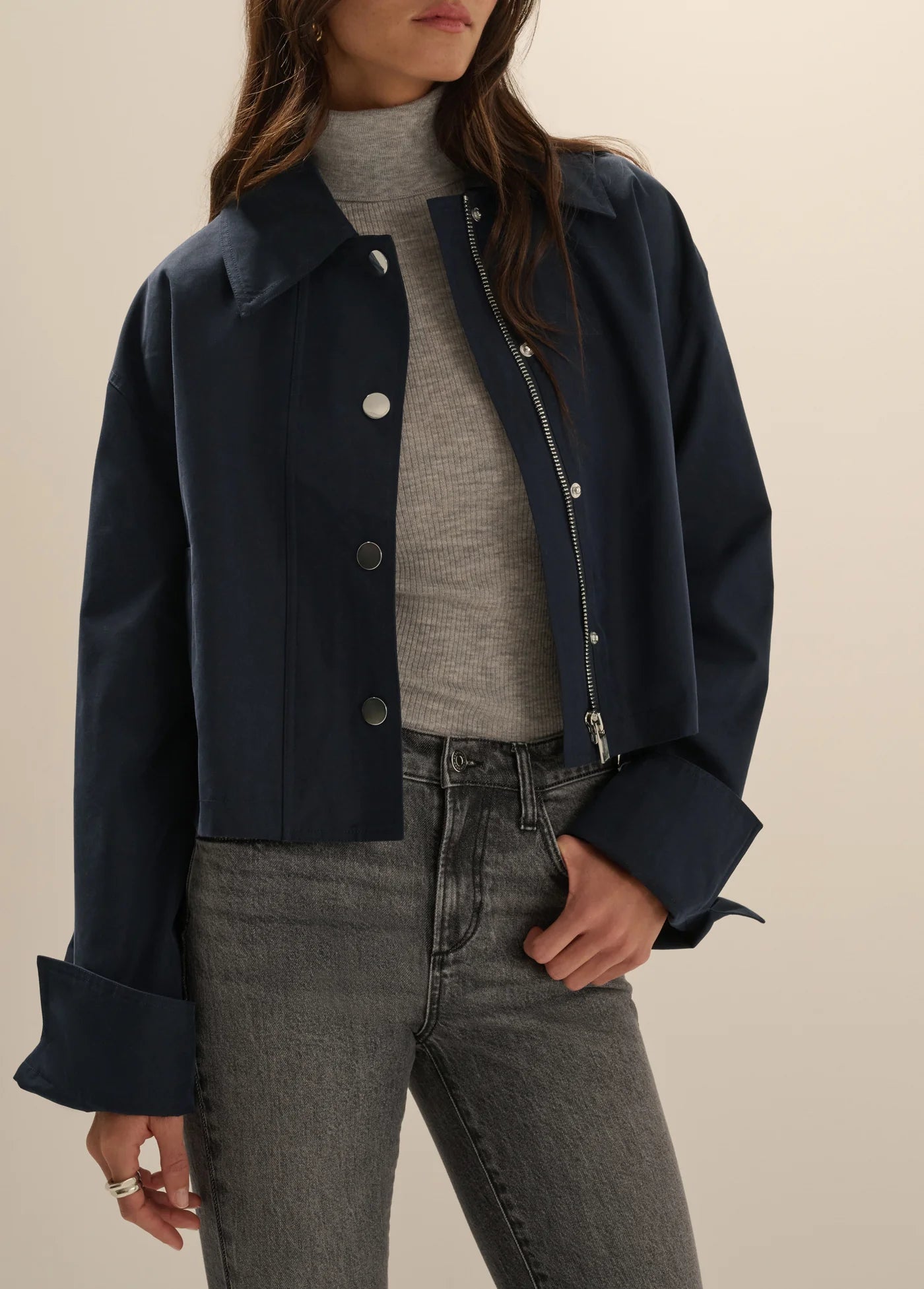 Favorite Daughter Rue Cropped Trench in Navy