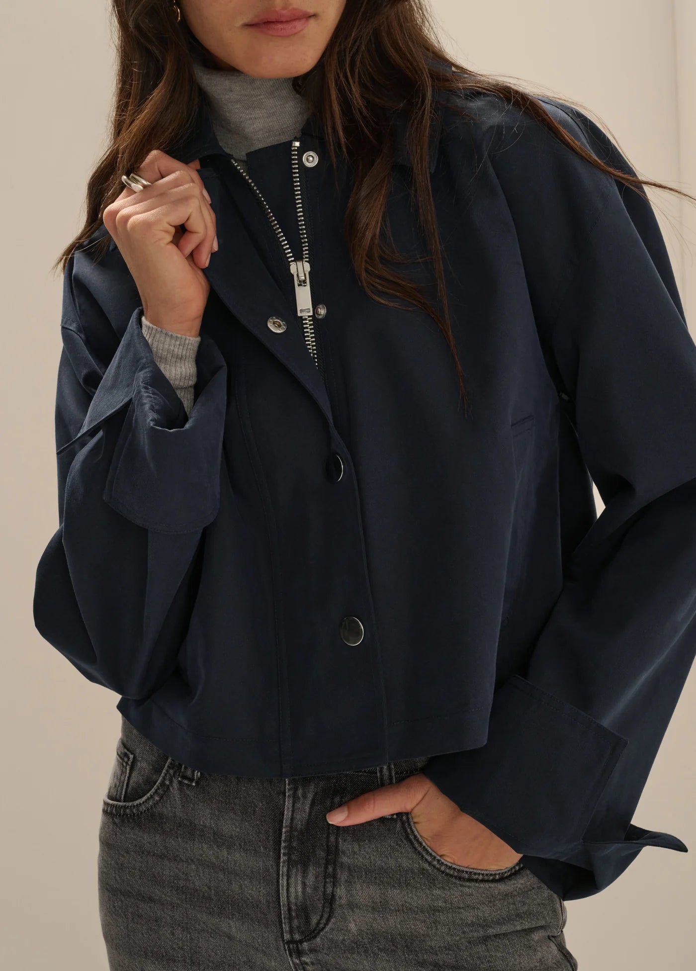 Favorite Daughter Rue Cropped Trench in Navy