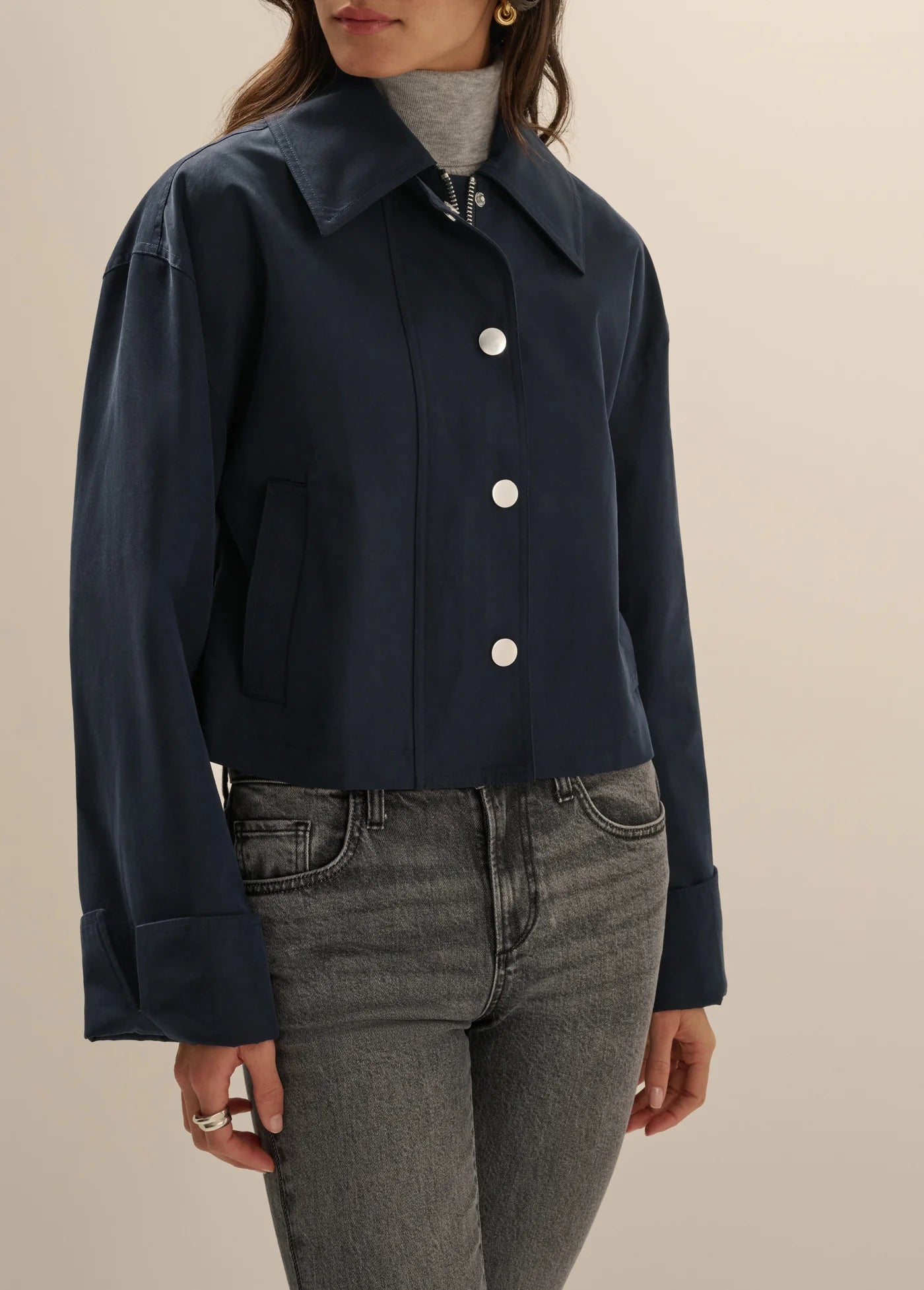 Favorite Daughter Rue Cropped Trench in Navy