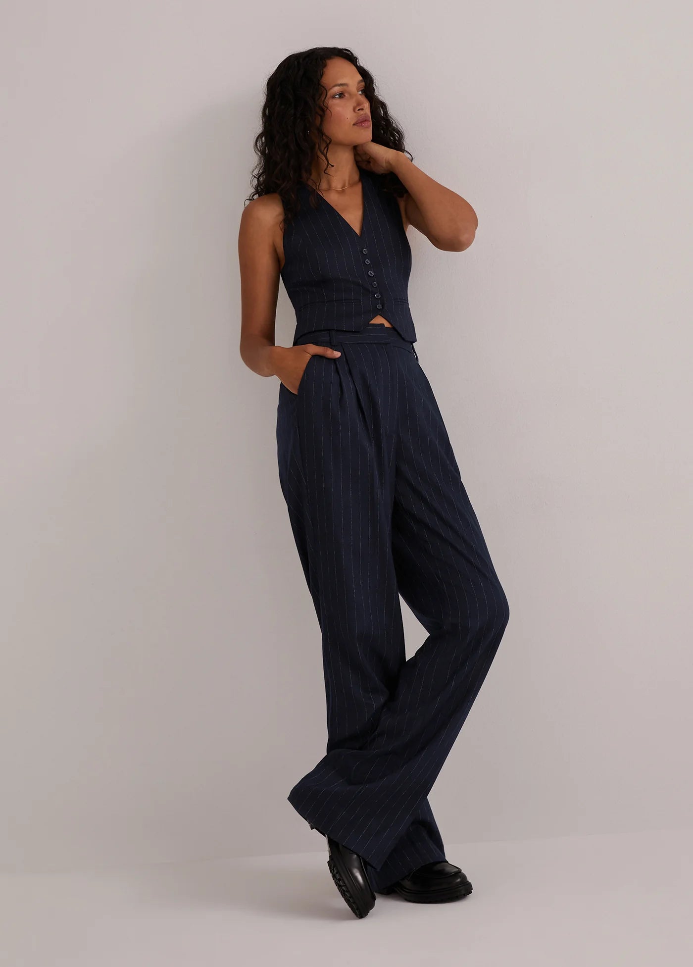Favorite Daughter The Favorite Vest Navy Pinstripe