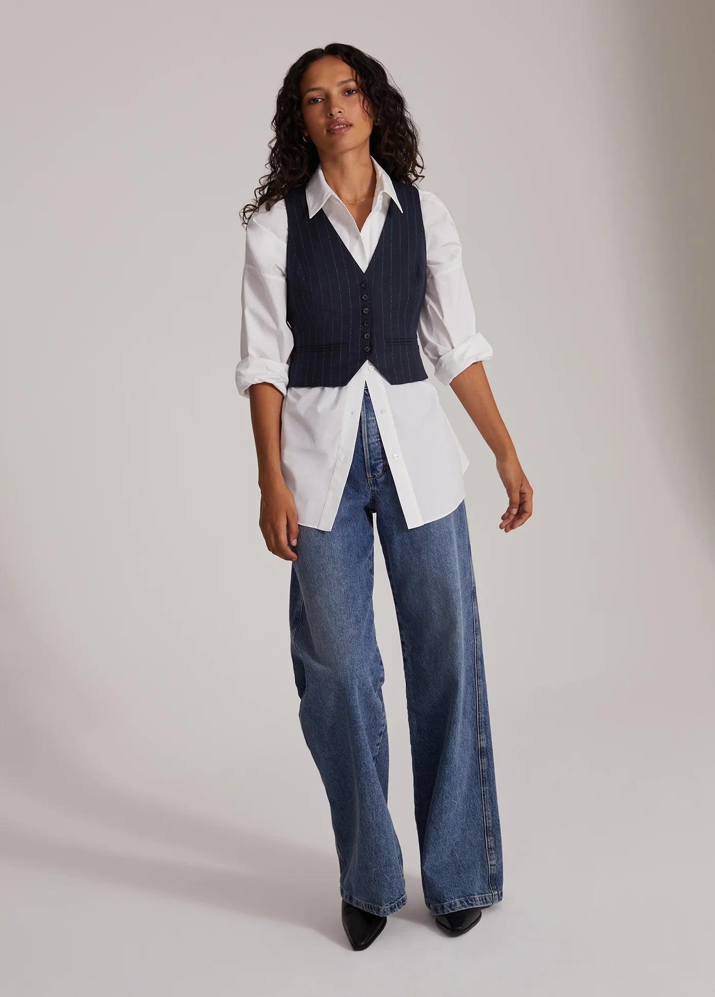 Favorite Daughter The Favorite Vest Navy Pinstripe