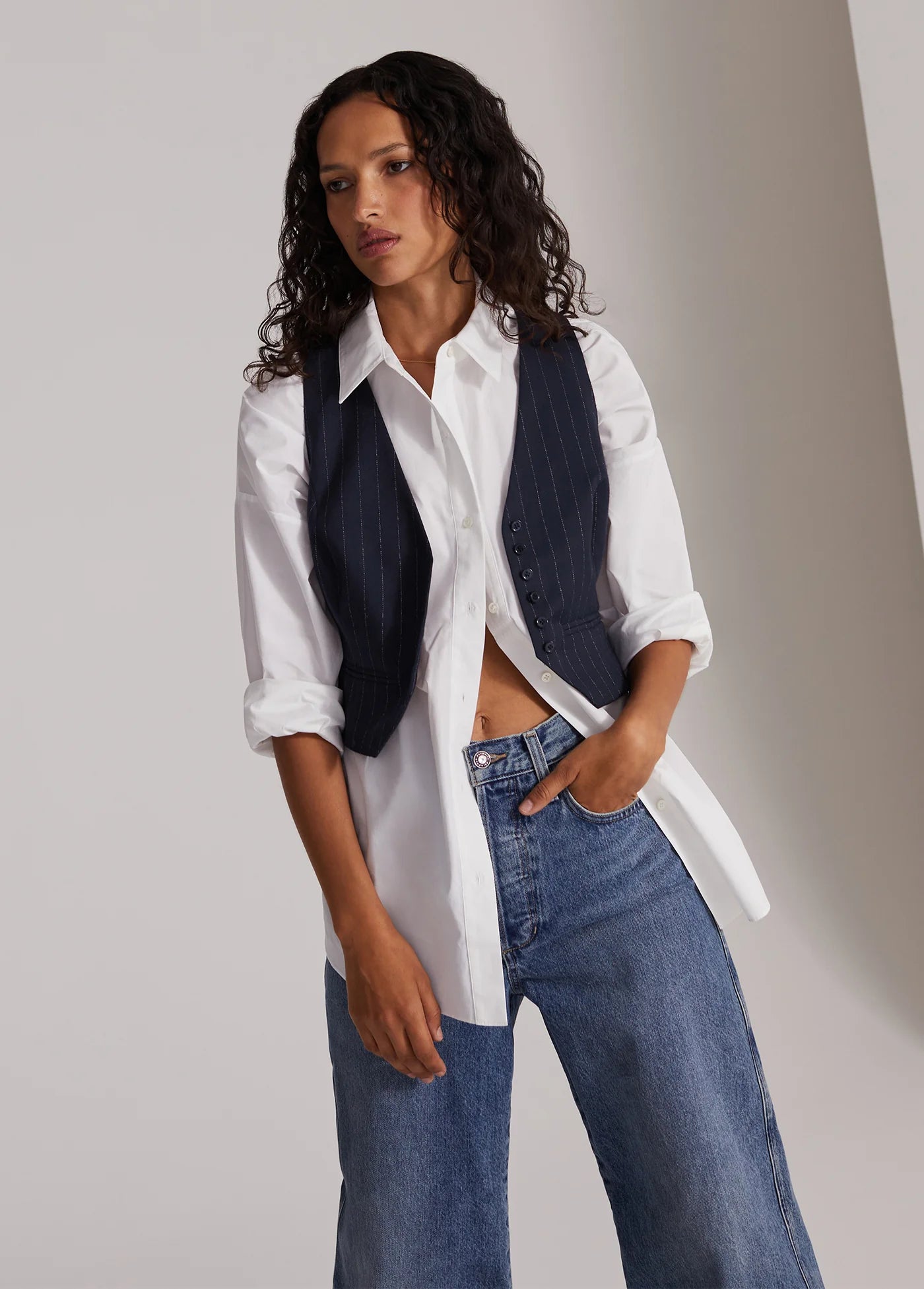 Favorite Daughter The Favorite Vest Navy Pinstripe