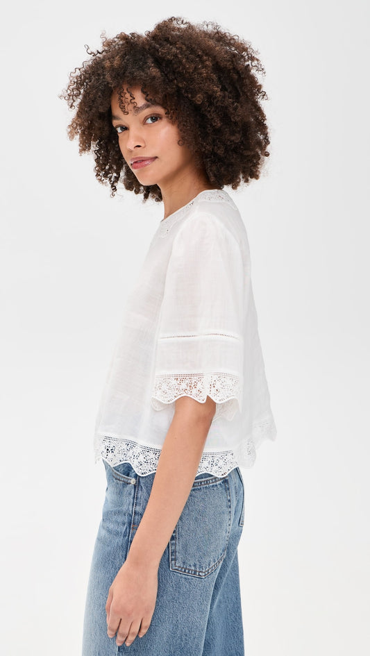 Frame The Embroidered Top in White