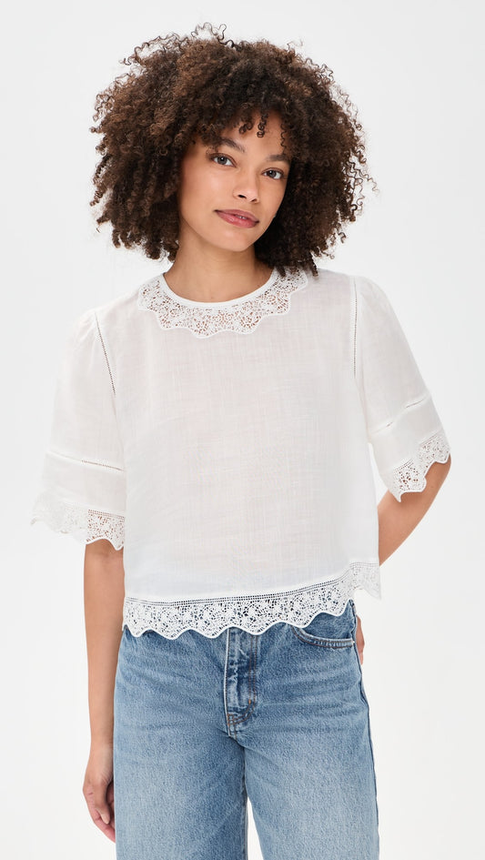 Frame The Embroidered Top in White