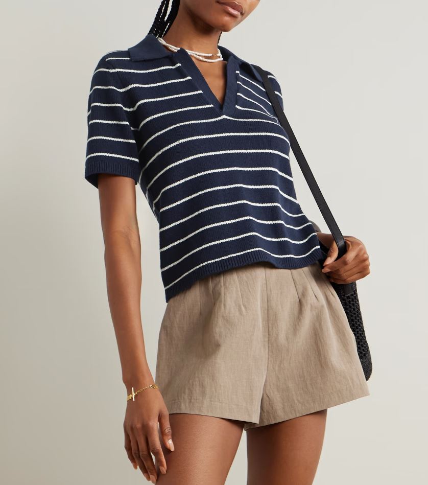 Frame The Striped Easy Polo in Navy Multi